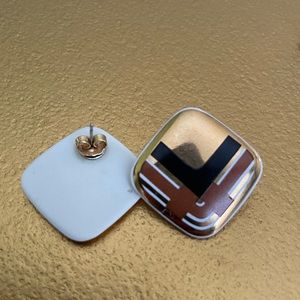 Vintage quality gold, black, tan and white art deco glam earrings